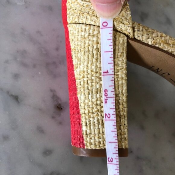 INC Kivah Block Heel Ankle Strap Pink Red Stripe Sandals 6M RARE - Picture 16 of 17